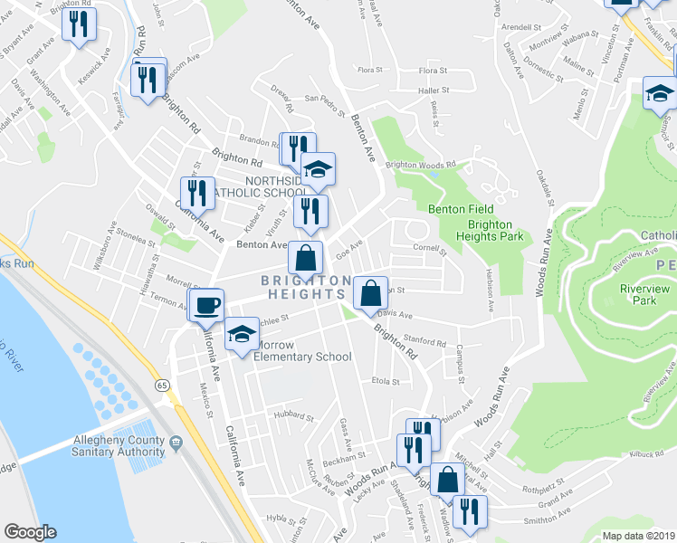 map of restaurants, bars, coffee shops, grocery stores, and more near in Pittsburgh