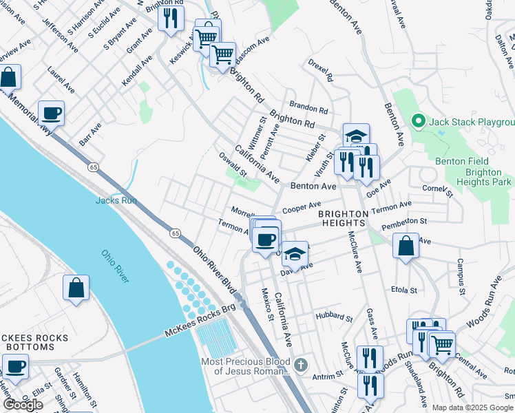 map of restaurants, bars, coffee shops, grocery stores, and more near 1706 Marmaduke Street in Pittsburgh