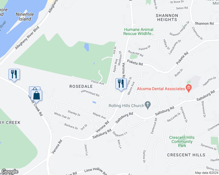 map of restaurants, bars, coffee shops, grocery stores, and more near 5532 3rd Street in Verona