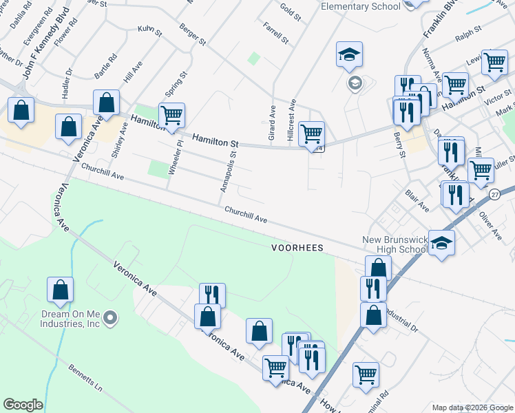 map of restaurants, bars, coffee shops, grocery stores, and more near 15 Colgate Court in Franklin Township