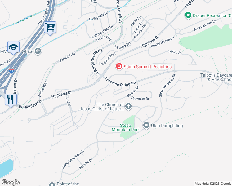 map of restaurants, bars, coffee shops, grocery stores, and more near 283 Nechatel Drive in Draper