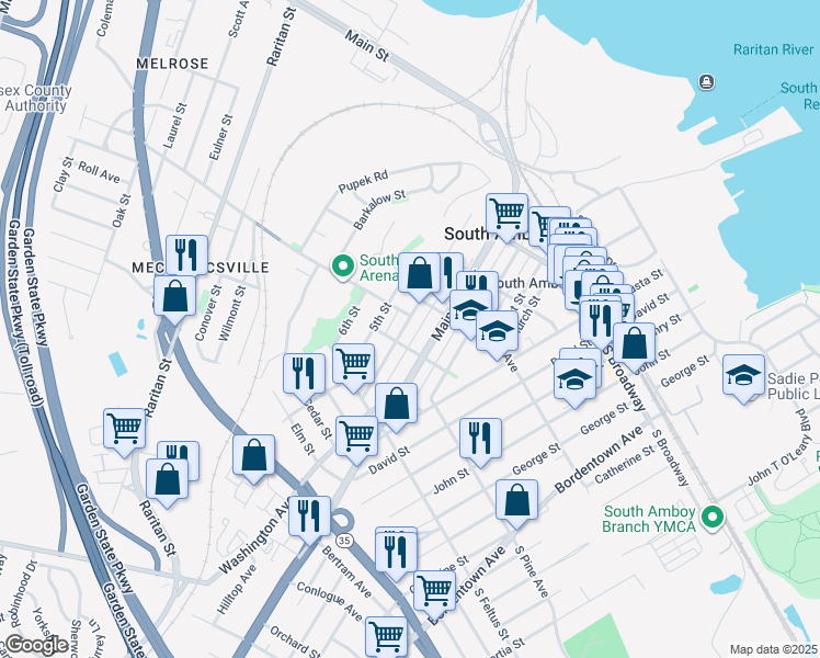 map of restaurants, bars, coffee shops, grocery stores, and more near 323 4th Street in South Amboy