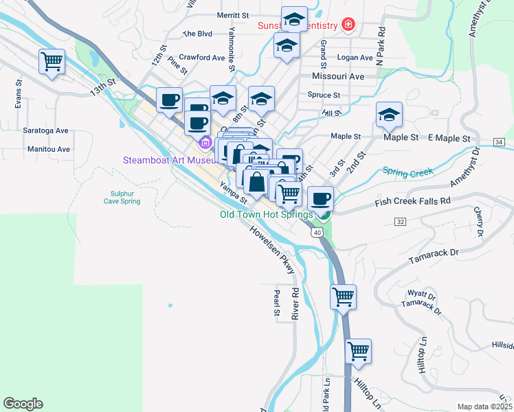 map of restaurants, bars, coffee shops, grocery stores, and more near 425 Lincoln Avenue in Steamboat Springs