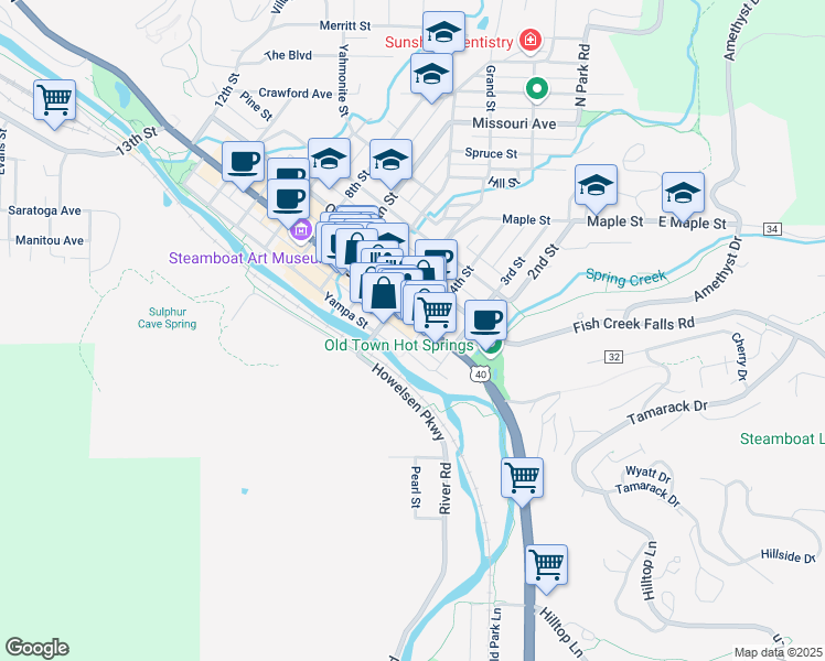 map of restaurants, bars, coffee shops, grocery stores, and more near 425 Lincoln Avenue in Steamboat Springs