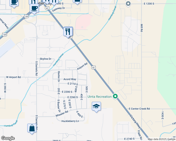 map of restaurants, bars, coffee shops, grocery stores, and more near 1971 500 East in Heber City