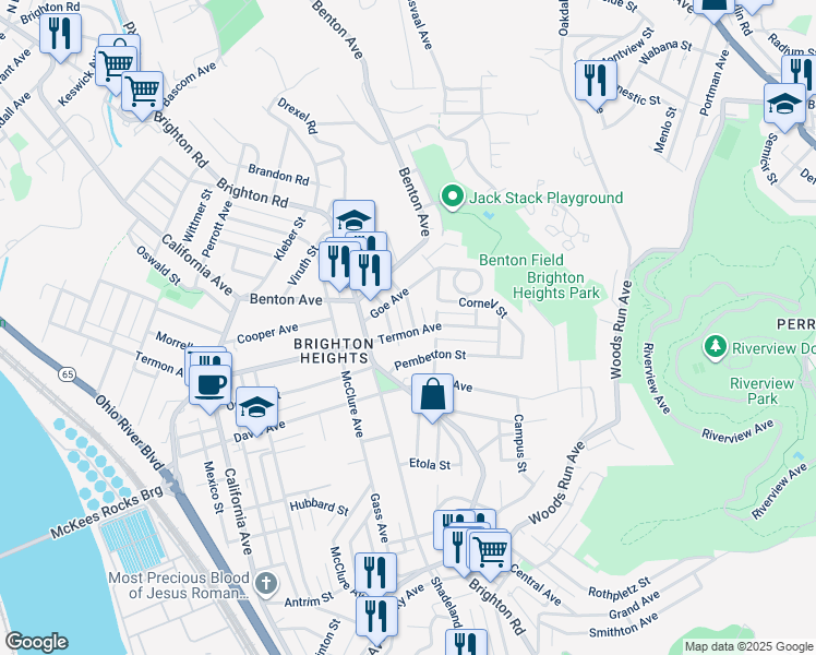 map of restaurants, bars, coffee shops, grocery stores, and more near 1224 Termon Avenue in Pittsburgh