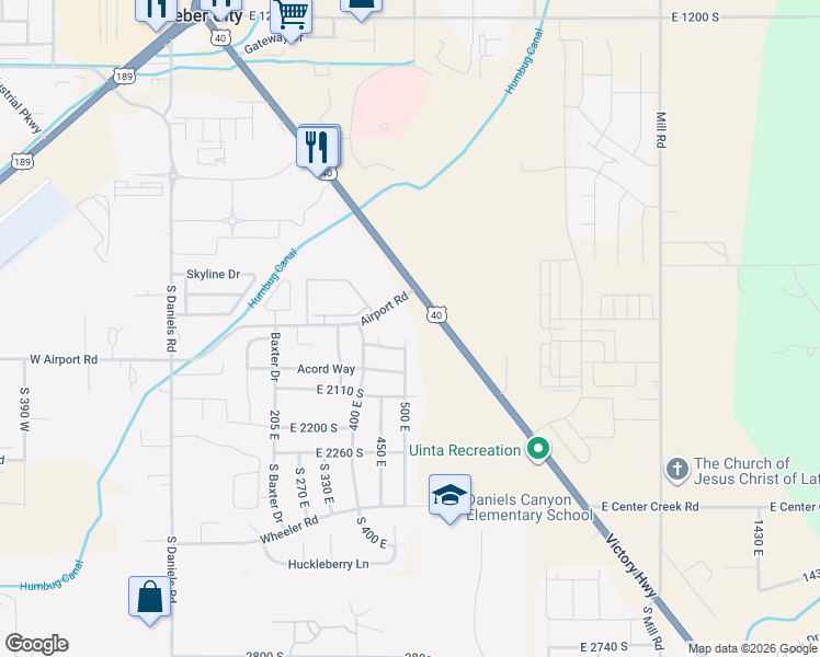 map of restaurants, bars, coffee shops, grocery stores, and more near 1971 500 East in Heber City