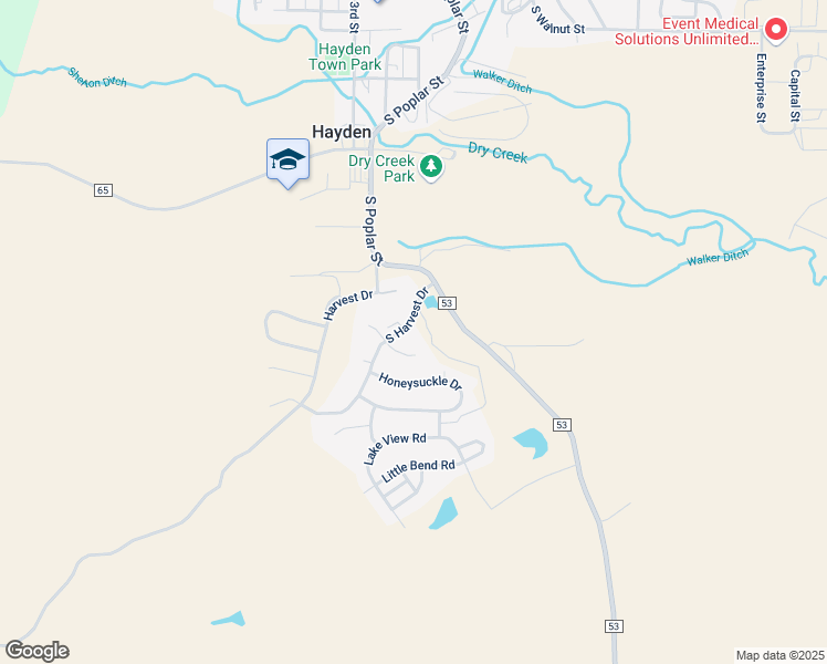 map of restaurants, bars, coffee shops, grocery stores, and more near 277 Harvest Drive in Hayden