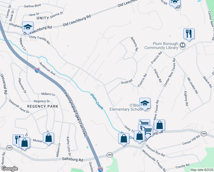 map of restaurants, bars, coffee shops, grocery stores, and more near 110 Francis Road in Pittsburgh