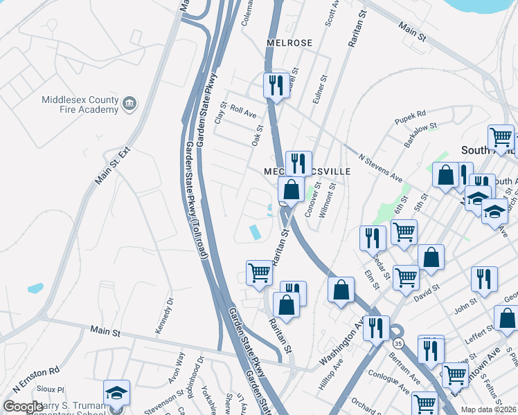 map of restaurants, bars, coffee shops, grocery stores, and more near 5 Denarski Drive in Sayreville