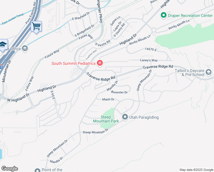 map of restaurants, bars, coffee shops, grocery stores, and more near 334 Nechatel Drive in Draper