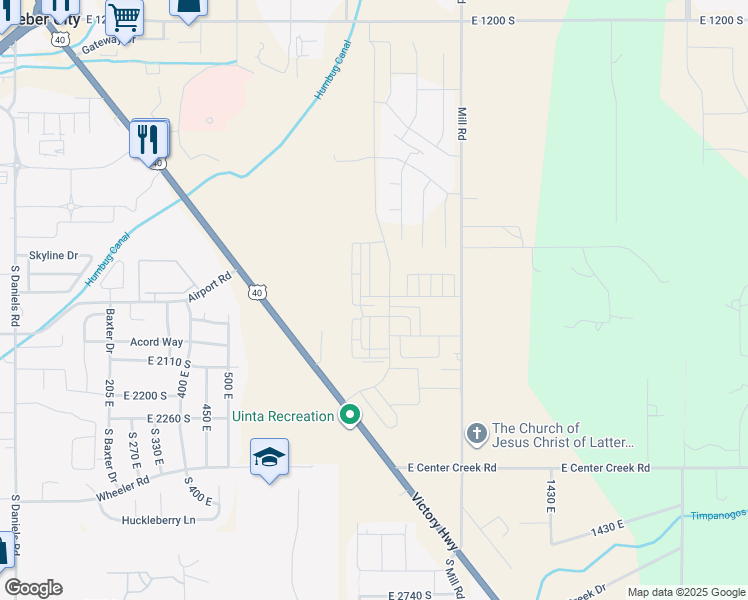 map of restaurants, bars, coffee shops, grocery stores, and more near 956 East 1930 South in Heber City