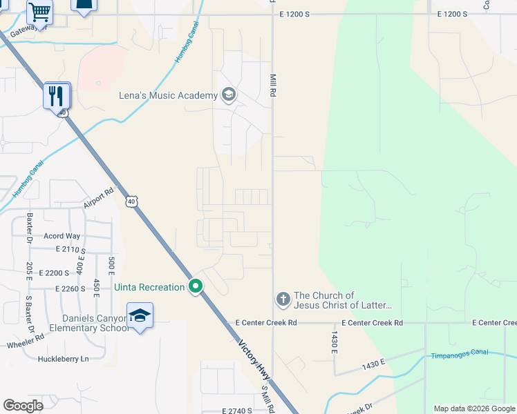 map of restaurants, bars, coffee shops, grocery stores, and more near 1154 East 1930 South in Heber City