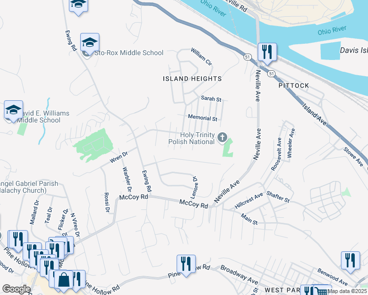 map of restaurants, bars, coffee shops, grocery stores, and more near 174 William Street in McKees Rocks