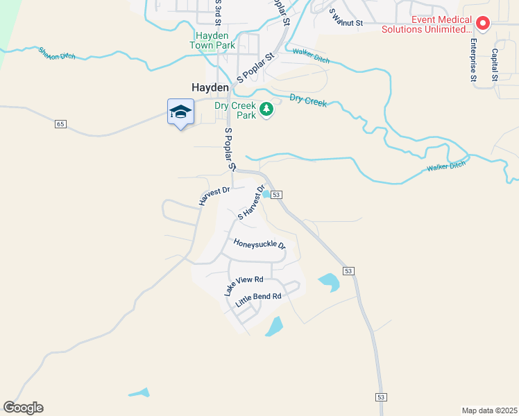 map of restaurants, bars, coffee shops, grocery stores, and more near 277 Harvest Drive in Hayden