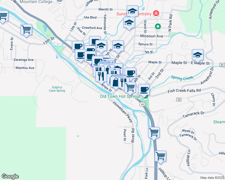 map of restaurants, bars, coffee shops, grocery stores, and more near in Steamboat Springs