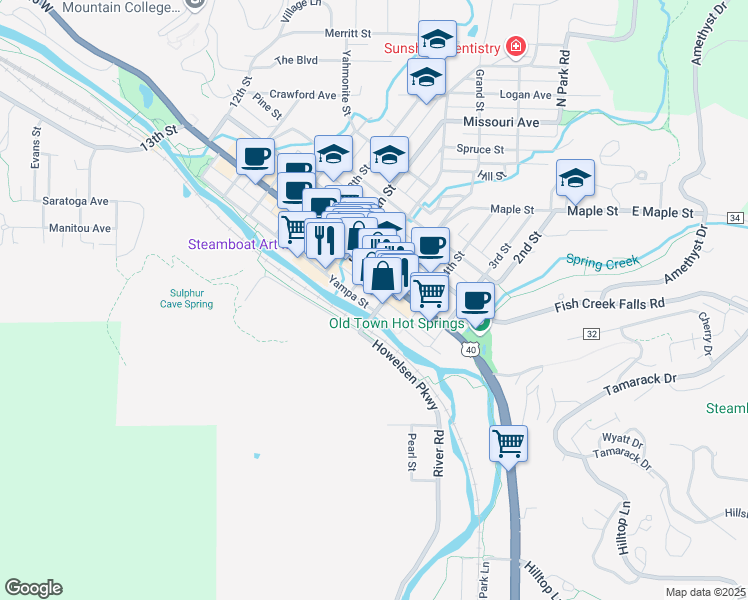 map of restaurants, bars, coffee shops, grocery stores, and more near in Steamboat Springs