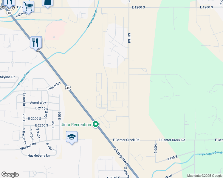 map of restaurants, bars, coffee shops, grocery stores, and more near 1056 East 1930 South in Daniel