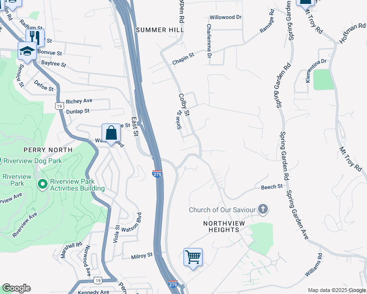 map of restaurants, bars, coffee shops, grocery stores, and more near 224 Ames Street in Pittsburgh