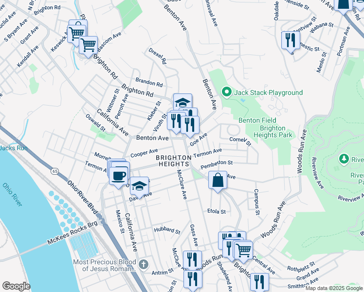 map of restaurants, bars, coffee shops, grocery stores, and more near in Pittsburgh