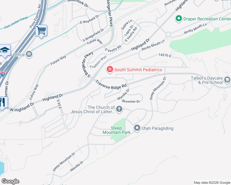 map of restaurants, bars, coffee shops, grocery stores, and more near 327 Nechatel Drive in Draper