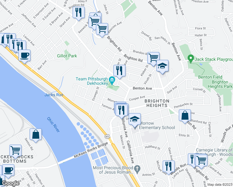 map of restaurants, bars, coffee shops, grocery stores, and more near 1812 Marmaduke Street in Pittsburgh