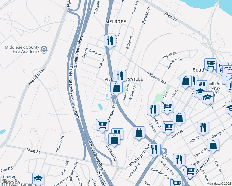 map of restaurants, bars, coffee shops, grocery stores, and more near 426 Raritan Street in South Amboy