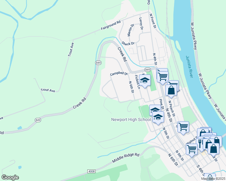 map of restaurants, bars, coffee shops, grocery stores, and more near 713 Campbell Drive in Newport