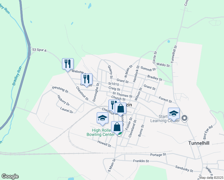 map of restaurants, bars, coffee shops, grocery stores, and more near 301-399 St Thomas St in Gallitzin