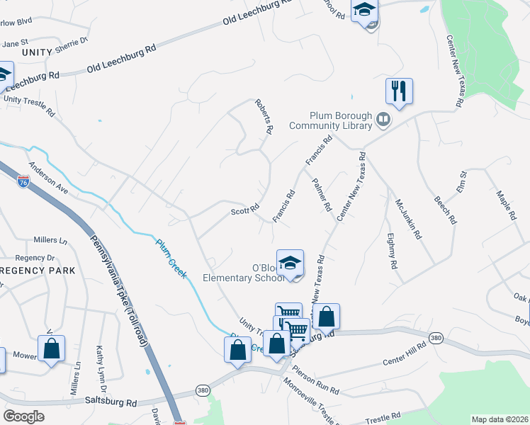 map of restaurants, bars, coffee shops, grocery stores, and more near 231 Francis Road in Pittsburgh