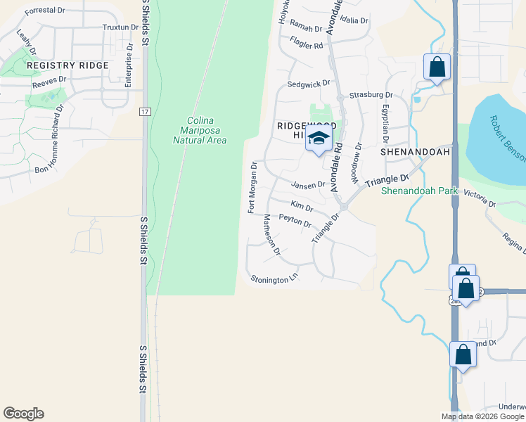 map of restaurants, bars, coffee shops, grocery stores, and more near 7321 Matheson Drive in Fort Collins