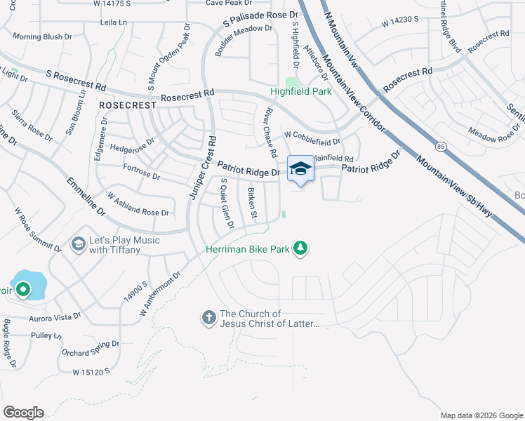 map of restaurants, bars, coffee shops, grocery stores, and more near 14714 South Bright Wood Road in Herriman