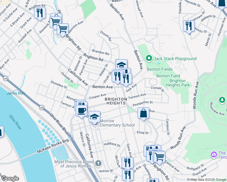 map of restaurants, bars, coffee shops, grocery stores, and more near in Pittsburgh