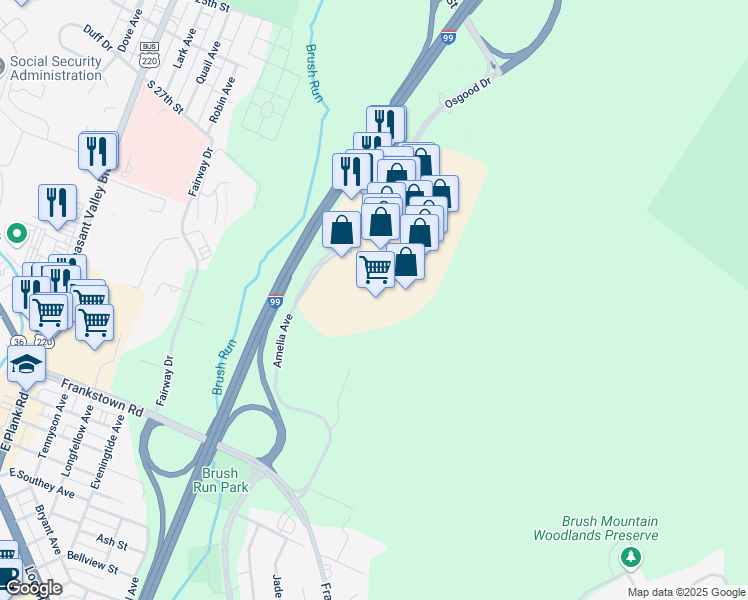 map of restaurants, bars, coffee shops, grocery stores, and more near 181 Sophira Lane in Altoona