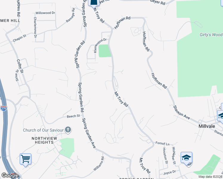 map of restaurants, bars, coffee shops, grocery stores, and more near 3217 Mount Troy Road in Pittsburgh