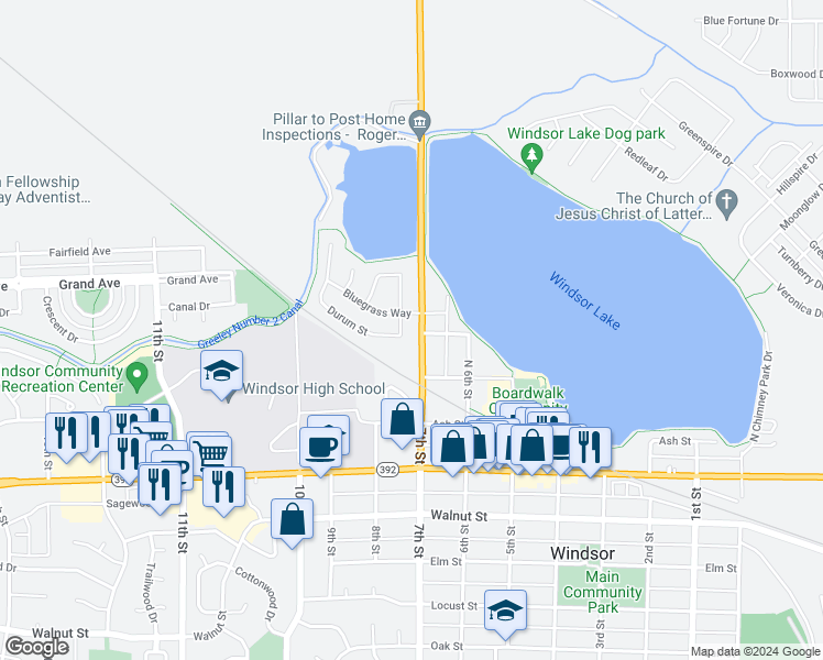 map of restaurants, bars, coffee shops, grocery stores, and more near 300 Buffalo Drive in Windsor