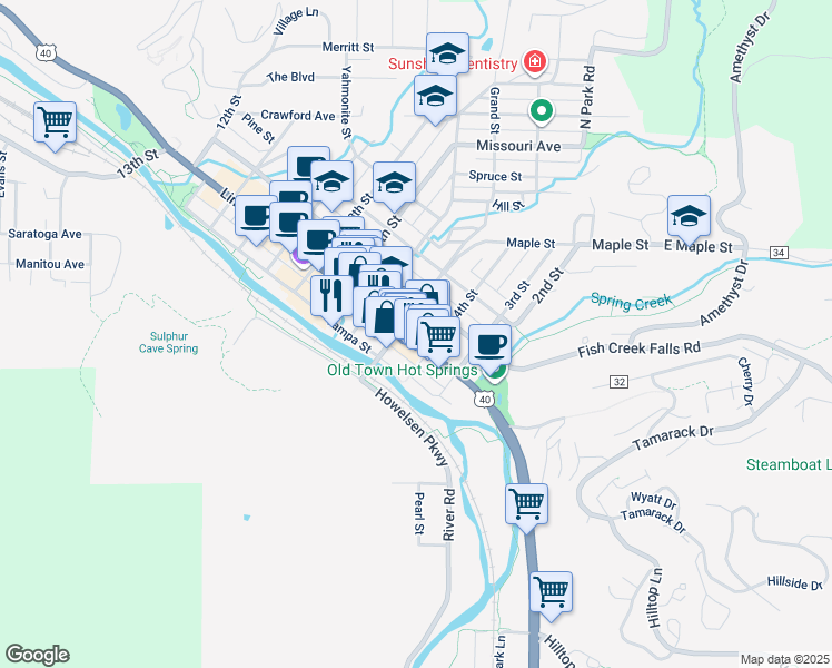 map of restaurants, bars, coffee shops, grocery stores, and more near 425 Lincoln Avenue in Steamboat Springs