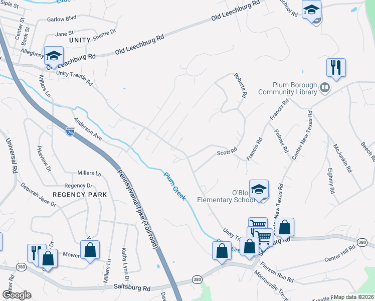map of restaurants, bars, coffee shops, grocery stores, and more near 110 Francis Road in Pittsburgh