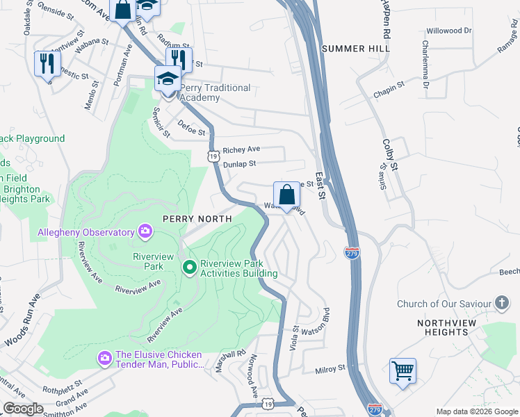 map of restaurants, bars, coffee shops, grocery stores, and more near 3440 U.S. 19 in Pittsburgh