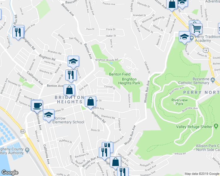 map of restaurants, bars, coffee shops, grocery stores, and more near 1119 Termon Avenue in Pittsburgh