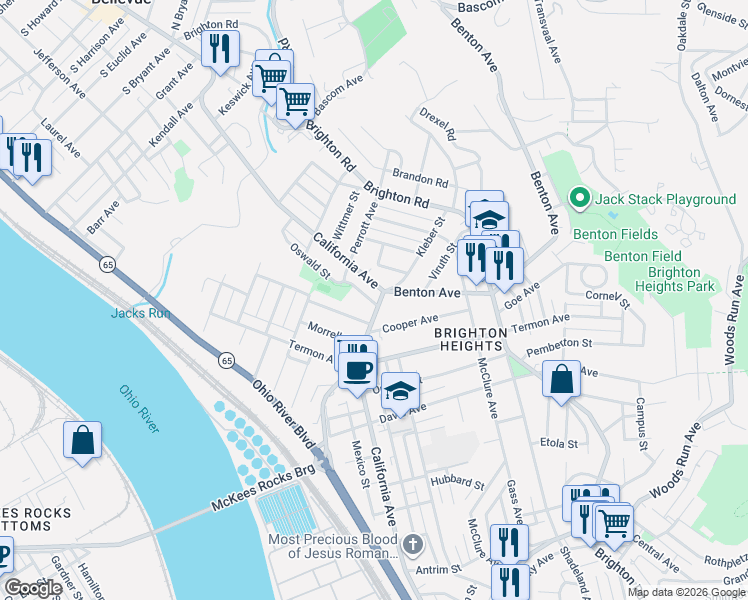 map of restaurants, bars, coffee shops, grocery stores, and more near 1706 Marmaduke Street in Pittsburgh