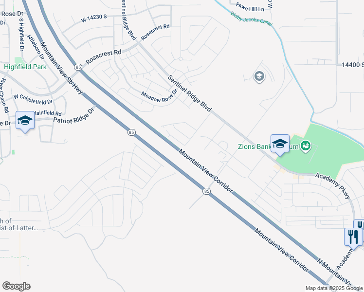 map of restaurants, bars, coffee shops, grocery stores, and more near 14708 Astin Lane in Herriman