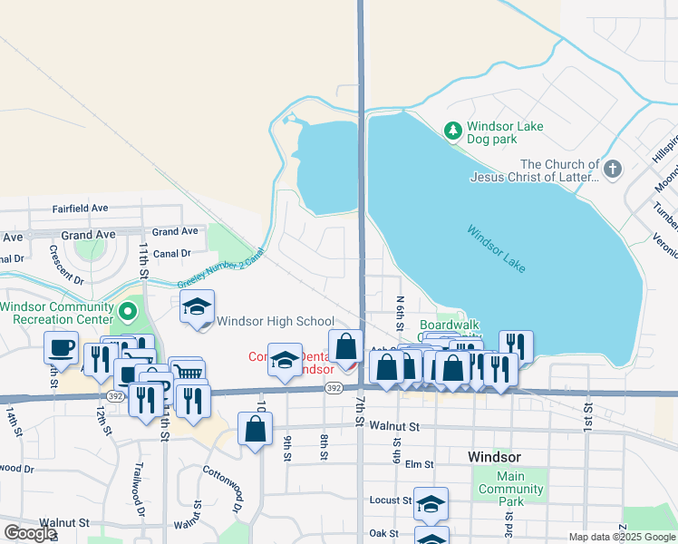 map of restaurants, bars, coffee shops, grocery stores, and more near 300 Buffalo Drive in Windsor