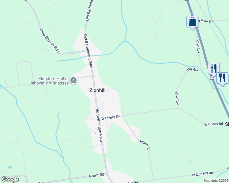 map of restaurants, bars, coffee shops, grocery stores, and more near 2982 Allison Road in Coopersburg
