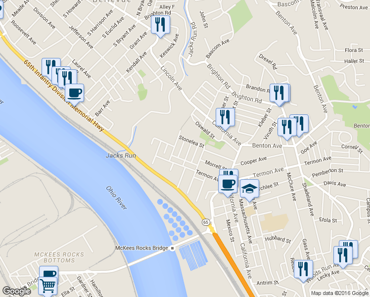 map of restaurants, bars, coffee shops, grocery stores, and more near 2048 Termon Avenue in Pittsburgh