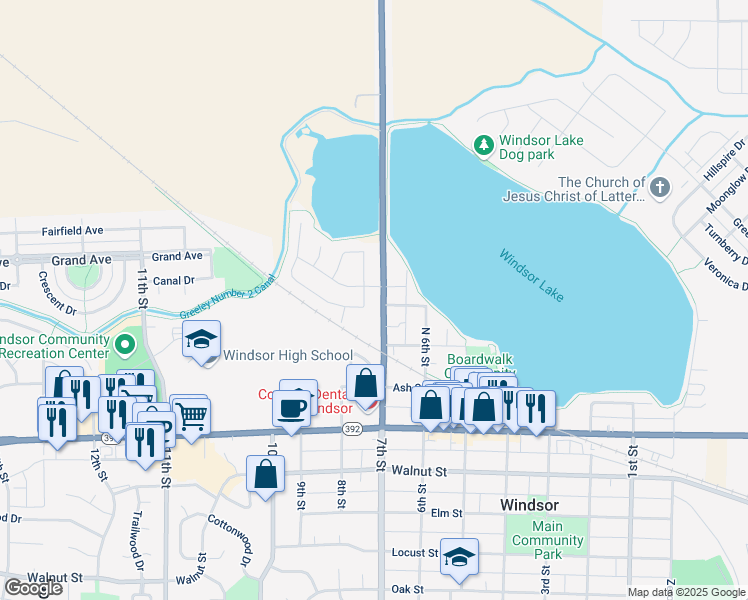 map of restaurants, bars, coffee shops, grocery stores, and more near 309 Buffalo Drive in Windsor