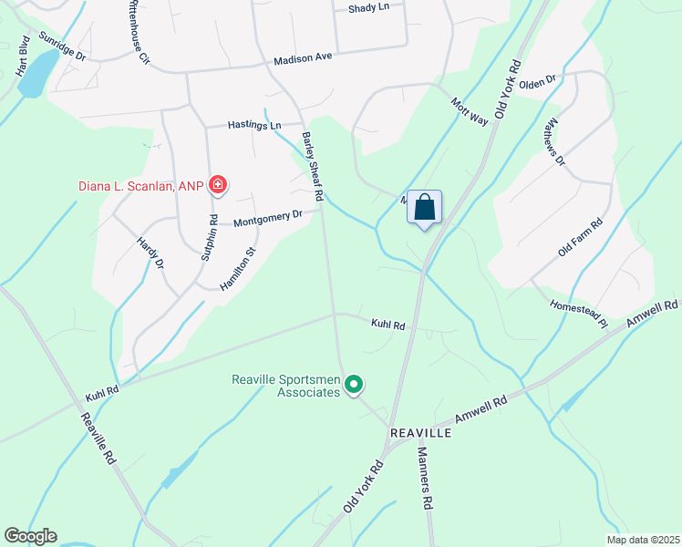 map of restaurants, bars, coffee shops, grocery stores, and more near 127 Barley Sheaf Road in Flemington