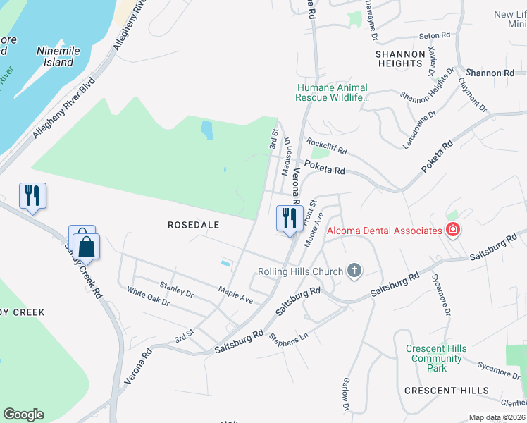 map of restaurants, bars, coffee shops, grocery stores, and more near 5532 3rd Street in Verona