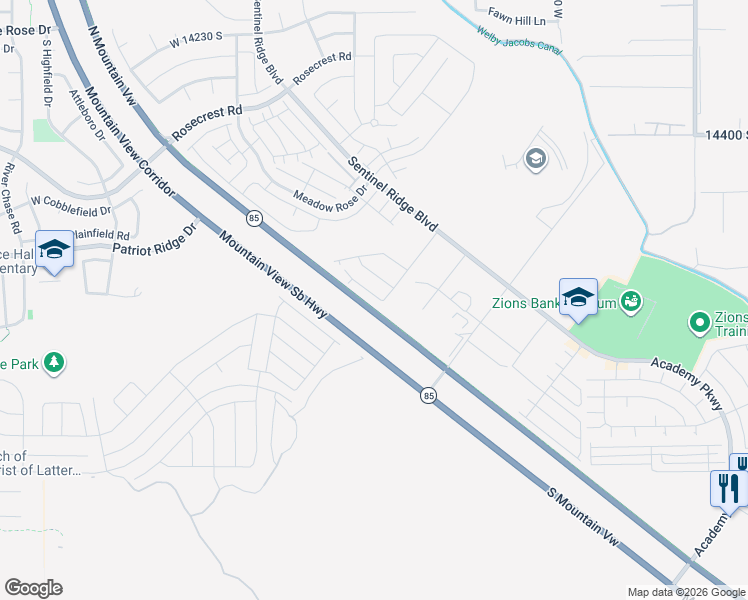 map of restaurants, bars, coffee shops, grocery stores, and more near 14708 Astin Lane in Herriman