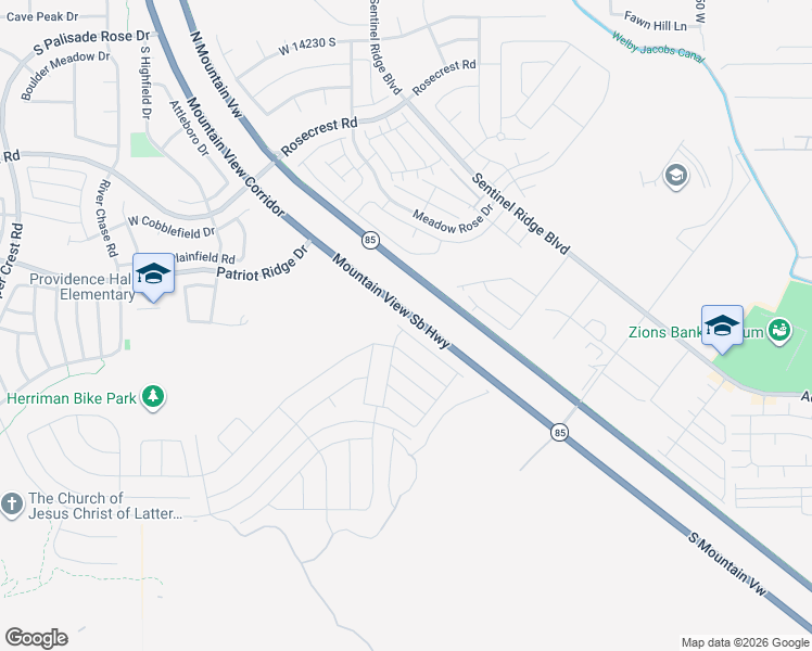 map of restaurants, bars, coffee shops, grocery stores, and more near Mountain View Corridor in Bluffdale
